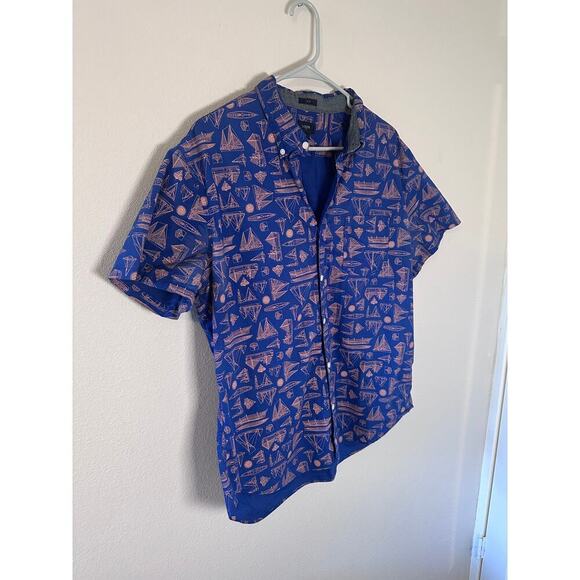 J Crew Shirt Mens Size XL Slim Flex Washed Short Sleeve Button Down Sailing Boat - Picture 5 of 5